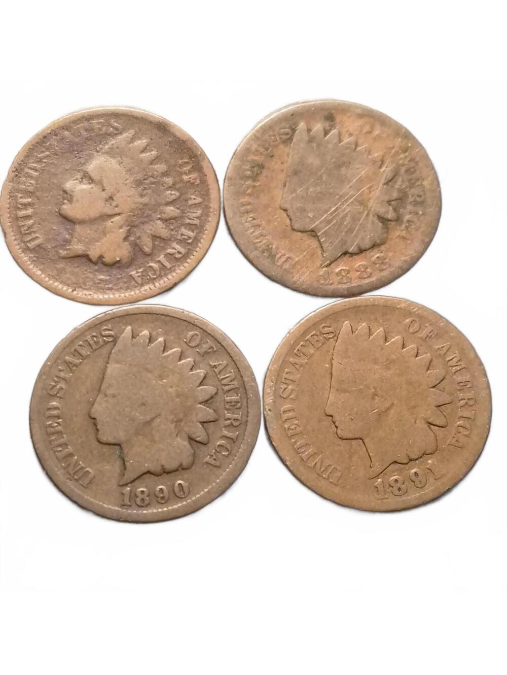4-Lot Indian Head Pennies 1887,1888,1890,1891 #279